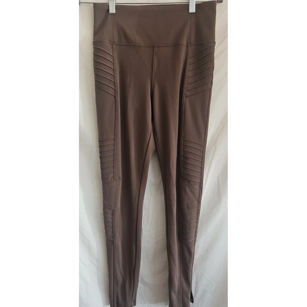 Athleta Delancey Moto Tight Womens Leggings Pants Taupe Zip Ankles~Pockets Sz S